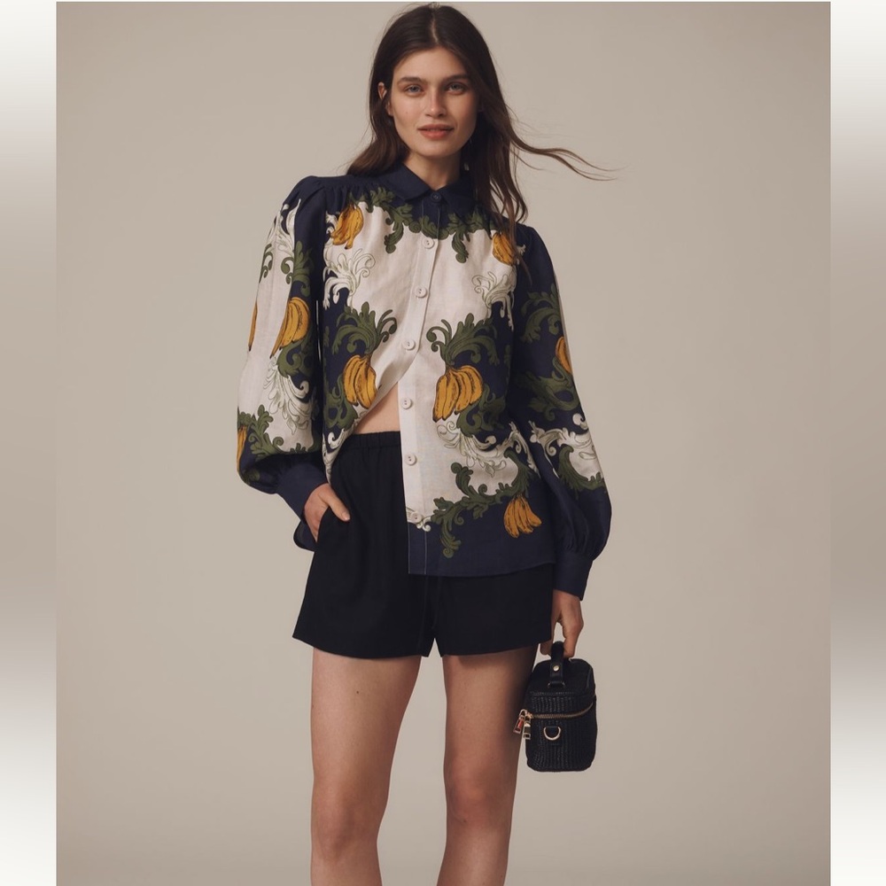 Farm Rio x Anthropologie puff-sleeve buttondown blouse